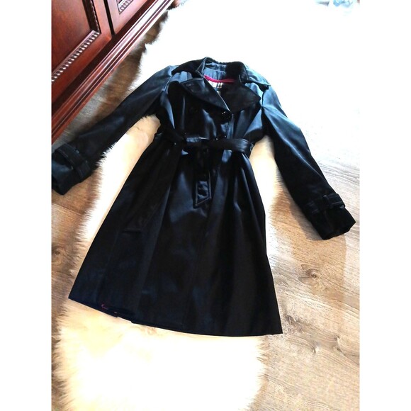 ESPRIT Women Size M Black Belted Pea Coat Wool Blend Interior Large Logo Buttons - Picture 11 of 16